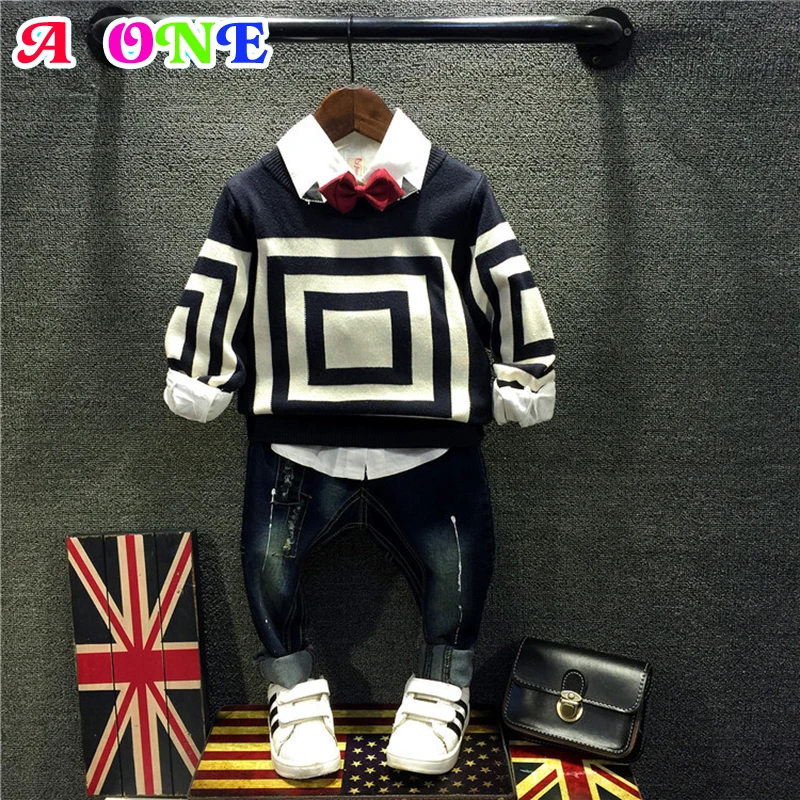 

boy sweaters+pants 2pcs sets 2019 fashion cotton o-neck geometric pattern kids baby sets boys clothes z99