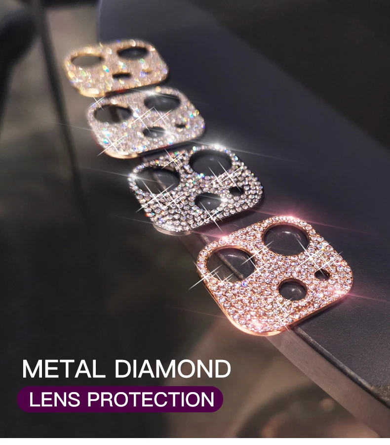 Rhinestone Glitter Camera Lens Protector Case For iPhone 13 12 11 Pro Max 12 Mini  Shiny Diamond Full Screen Protective Film