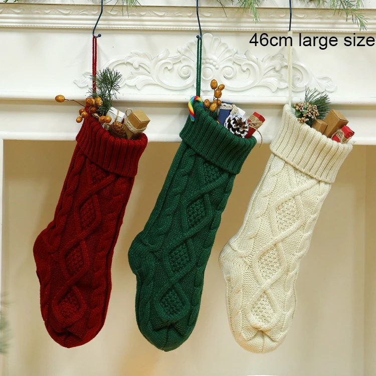 

Christmas Stockings Socks Xmas Candy 46cm Knitted Wool 1Pcs Christmas Gift Bag for New Year Fireplace Xmas Tree Decoration Sock