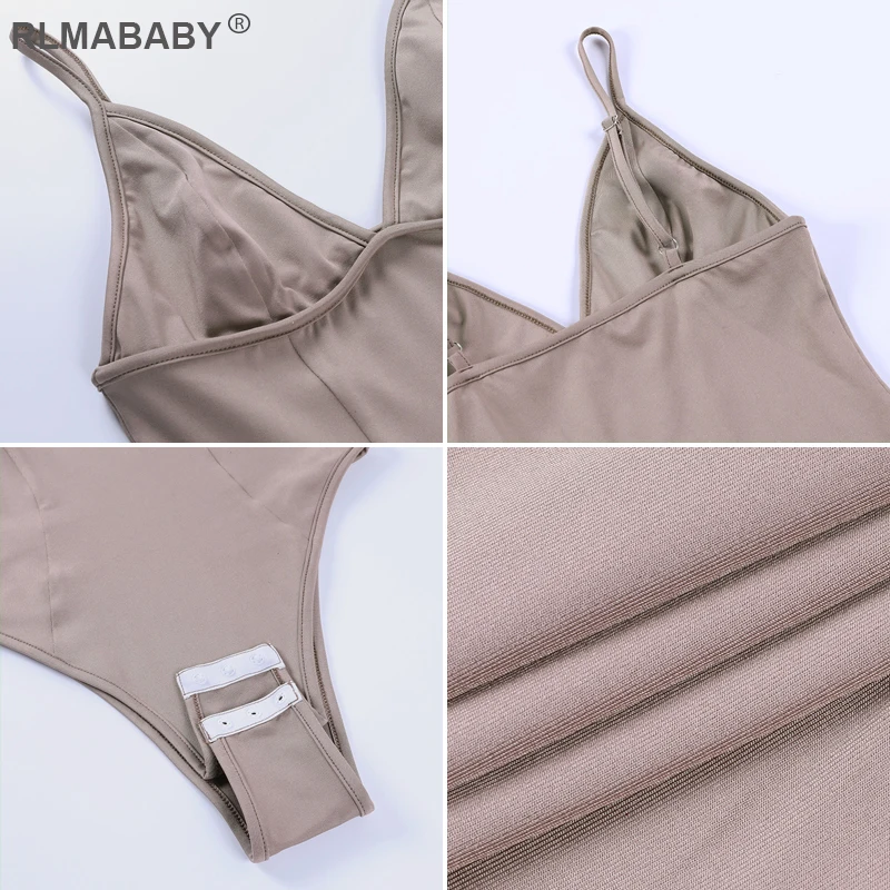 

RLMABABY Summer Women Sexy Skinny Bodysuit Top Slim V Neck Sleeveless Backless Rompers Jumpsuit Casual Swimwear Club Bodysuit