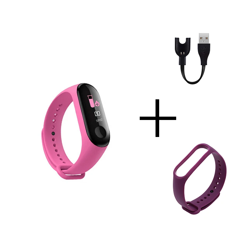 Pink Purple M3 цветной экран Смарт часы Спорт Фитнес браслет IP67 Водонепроницаемый кровяное давление кислородный трекер активности для мужчин и женщин часы - Цвет: Pink Purple