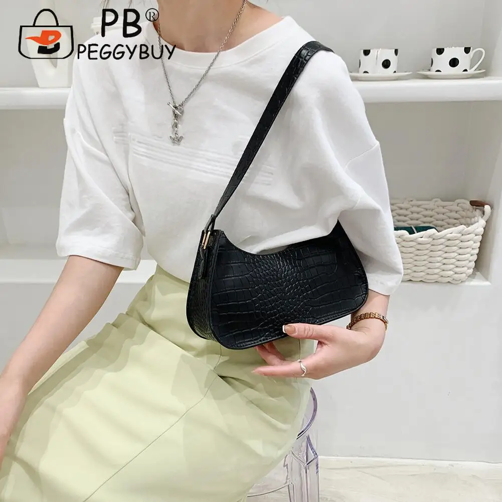 

Women Alligator Pattern Solid Color Underarm Bag Vintage Ladies PU Hobos Handbag Vintage Crocodile Pattern Shoulder Bag