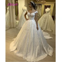 luxury v neck lace applique crystal beaded princess ball gown wedding dresses vestido de noiva long bridal wedding dress