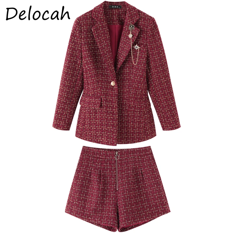 

Delocah Women Summer Fashion RunwayShorts Set Long Sleeve Slim Fake Pocket Jacket + High Waist Printed Shorts 2 TwoPiecesSuit