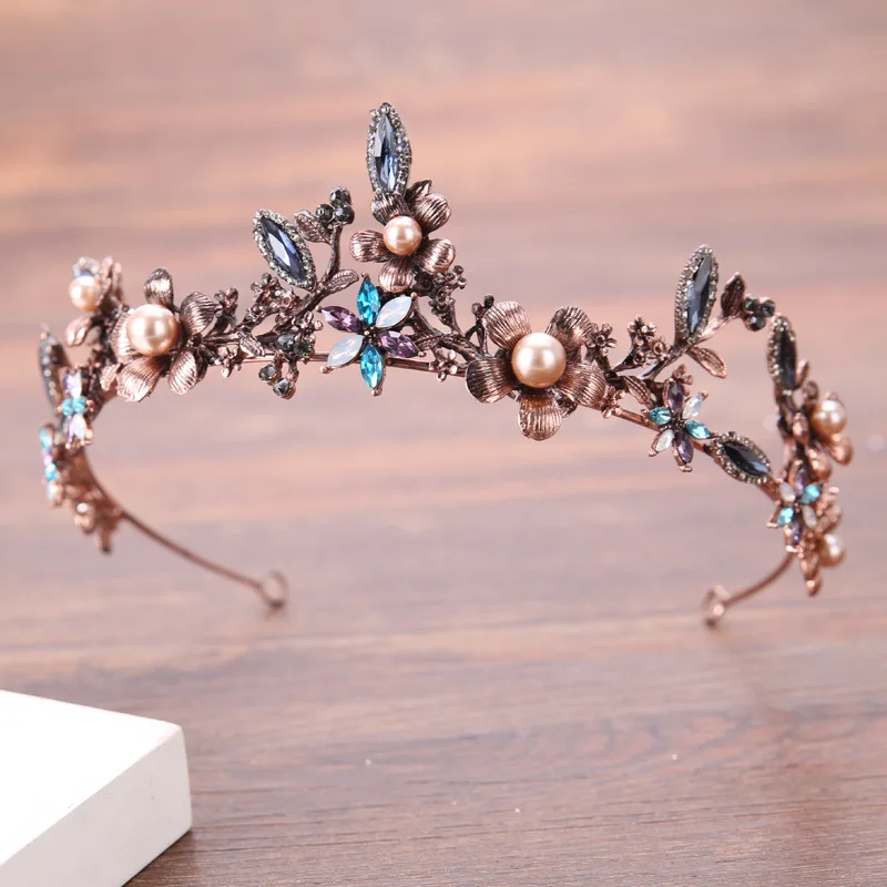 

Vintage Baroque Pearl Leaf Bridal Crown Tiara Crystal Hairband Headpiece Vine Headdress Wedding Hair Accessories Bride Jewelry