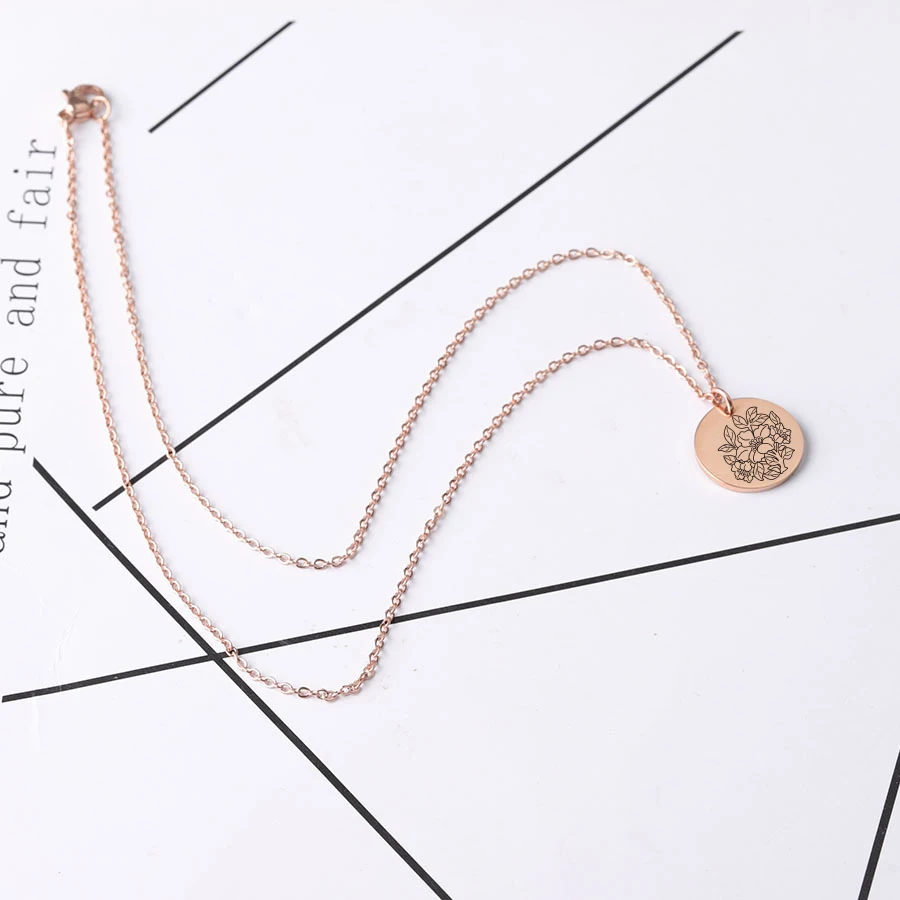

Fnixtar 10Pcs/Lot 20mm Laser Flower Round Disc Pendant Necklace Stainless Steel Chain Necklace For Women's Men's Gifts Jewelry