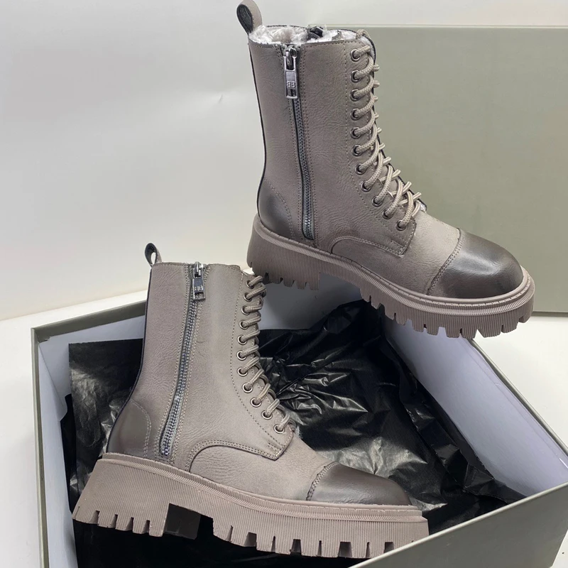 

Winter Shoes for Women Platform Shoes Women Zip Lace Up Ankle Boots Block Heels Short Luxury Brand Boots Motorcycle Boots