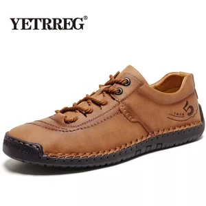 Мужские Кожаные Мокасины, удобная дышащая прогулочная обувь, повседневные лоферы, плоская подошва, дизайнерский стиль, ручная работа