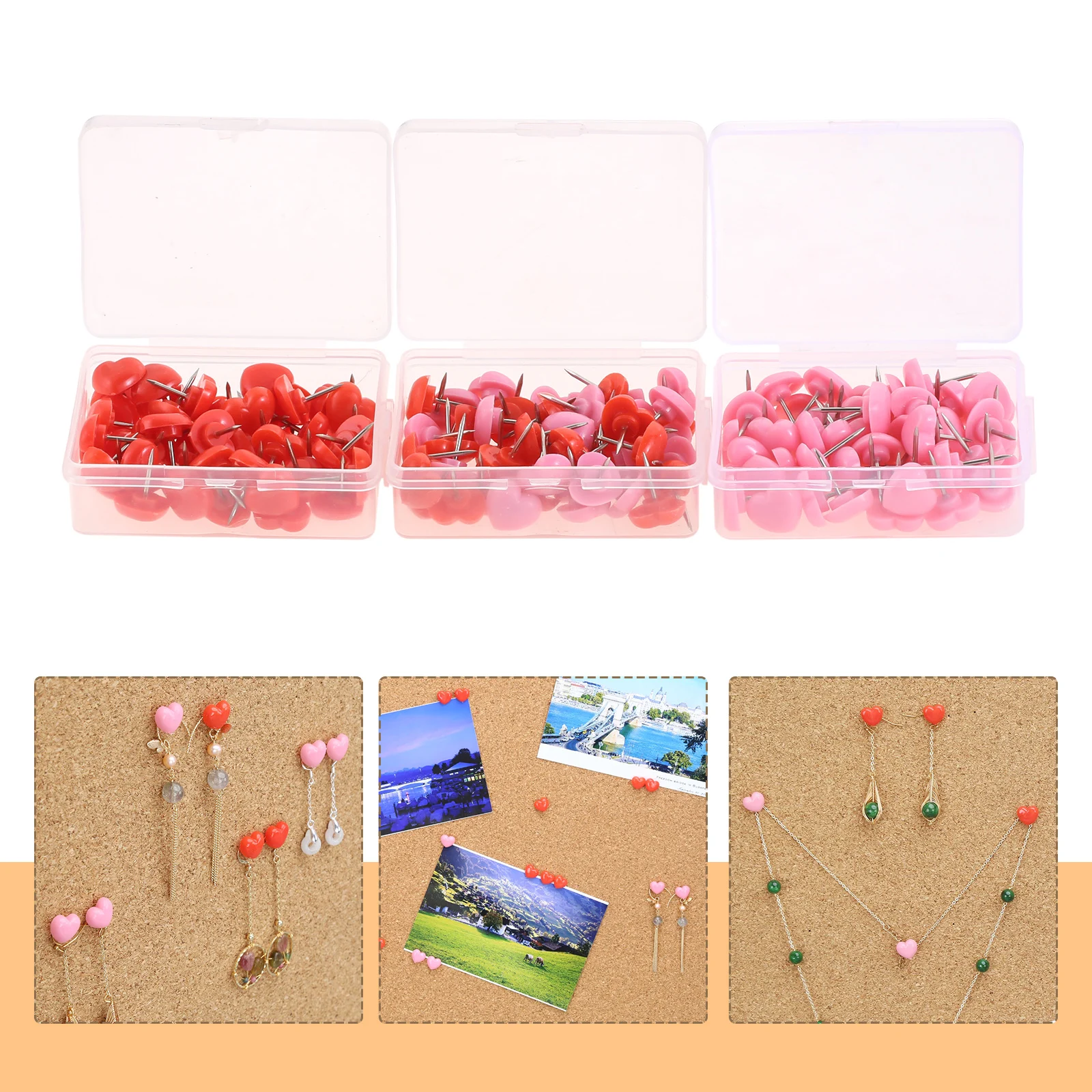 50 шт/коробка Заколки в форме сердца Милые кнопки для бумажек Красные/розовые Пластиковые 1 см/0,39 дюйма Заколки для бумаги Дом/Офис/Школа Творческое украшение Подарок на.