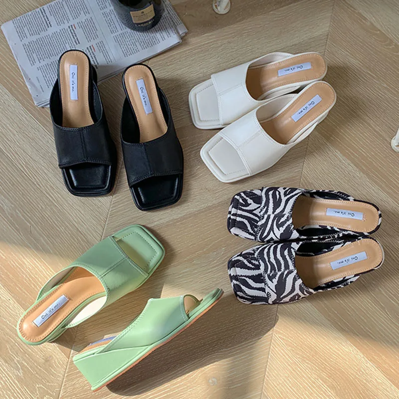 

2021 Summer New Women Slipper Open Toe Wedge Heeled Elegant Ladies Sandals Peep Toe Outdoor Casual Female Beach Slides Flip Flop