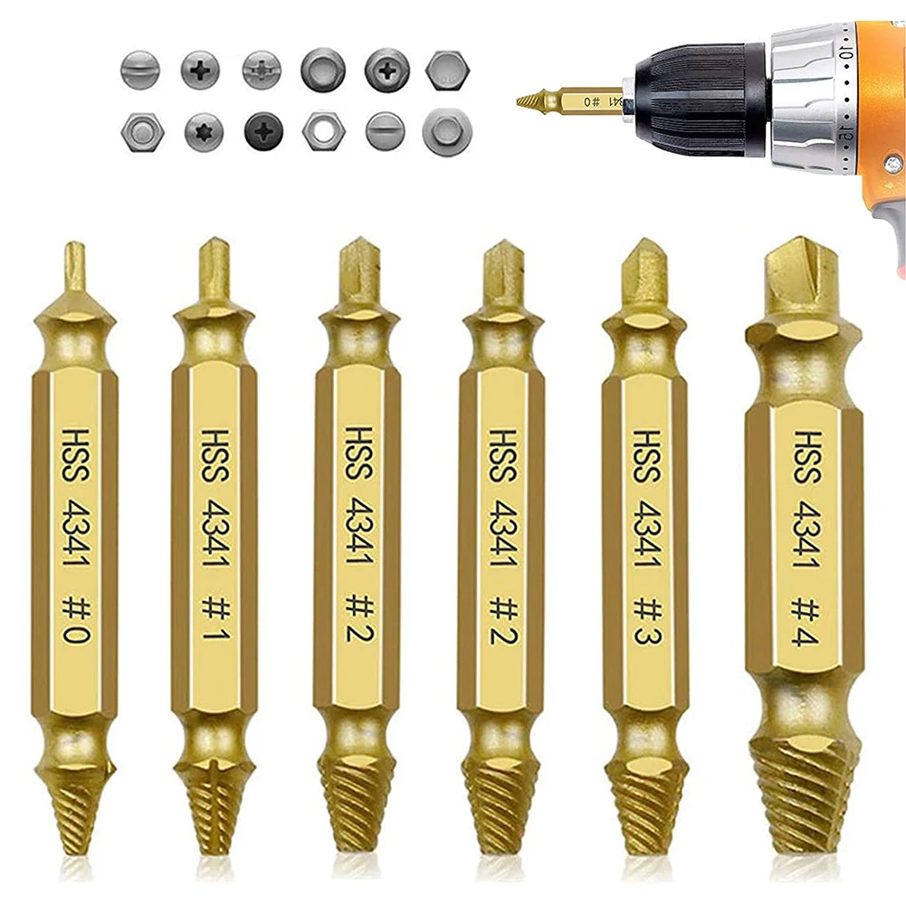 

6pcs Damaged Screw Extractor Speed Out Drill Bits Tool Double Side Durable Broken Bolt Remover Screw High Strength Accessories