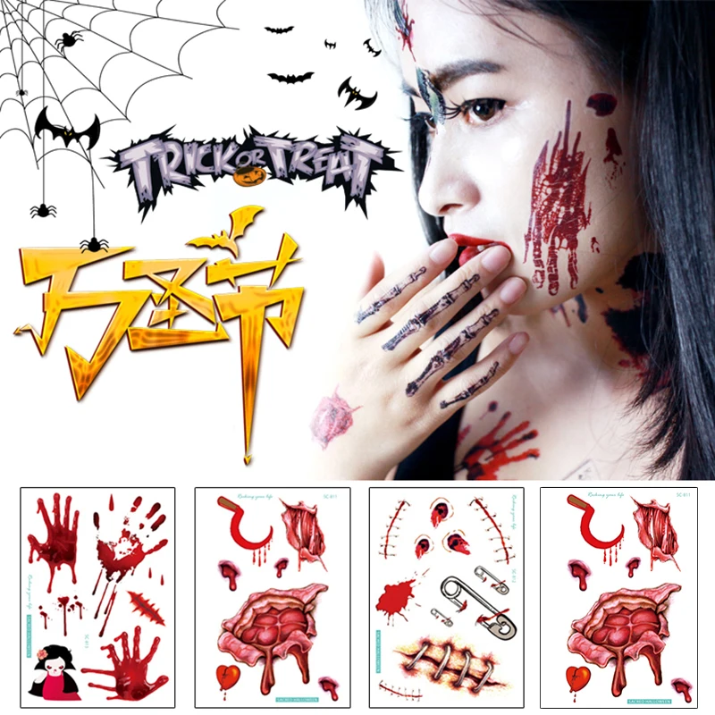 Водостойкая Временная наклейка на Хэллоуин ужасная рана тату для шрама нарядов