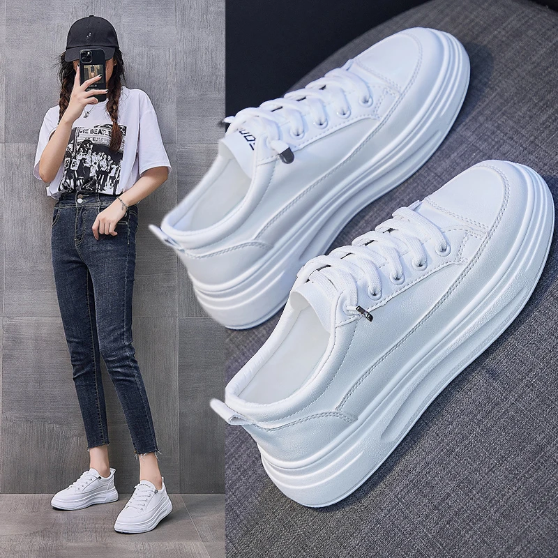

White Platform Shoes Sneakers Women Vulcanized Shoes Autumn 2021 Fashion Trends Woman Casual Sport Shoes Flats Zapatillas Mujer