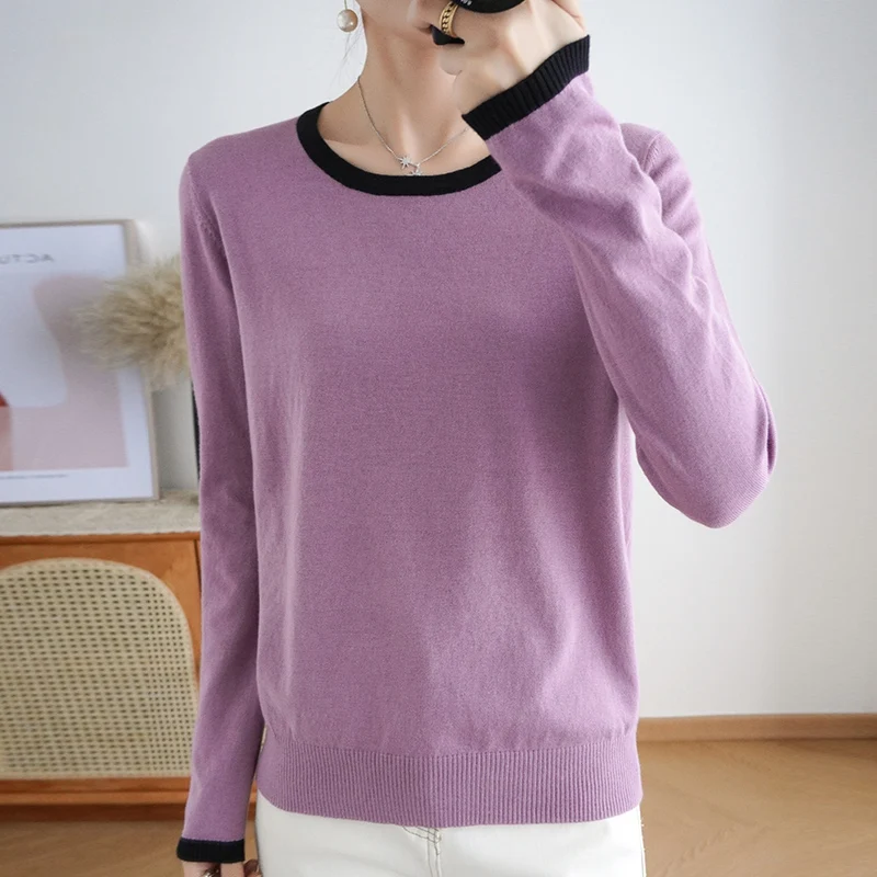 

Новинка Осень-зима 2021, Свободный вязаный свитер с круглым вырезом и длинными рукавами, женский свитер