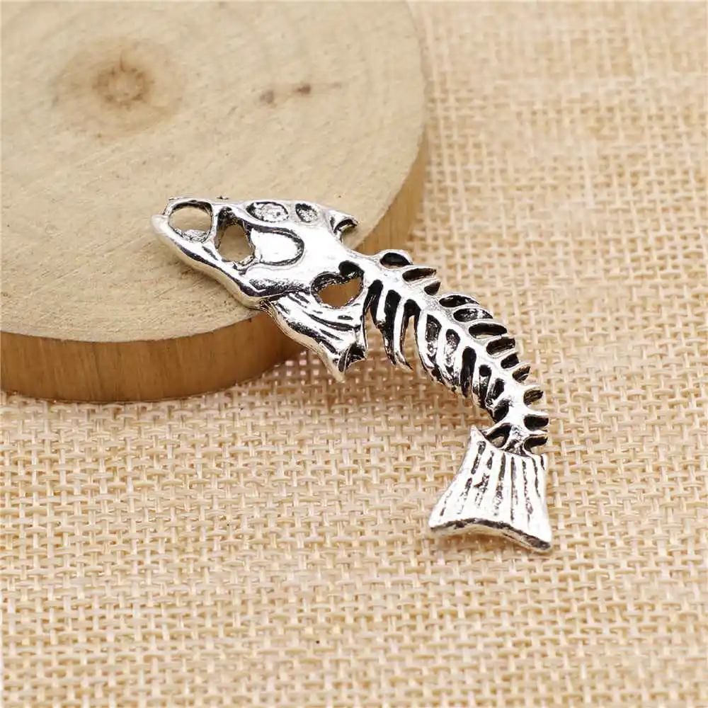 

Handmade Pendants For Jewelry Accessories 8pcs Big Fish Bone Charms 52mm Antique Silver Plated