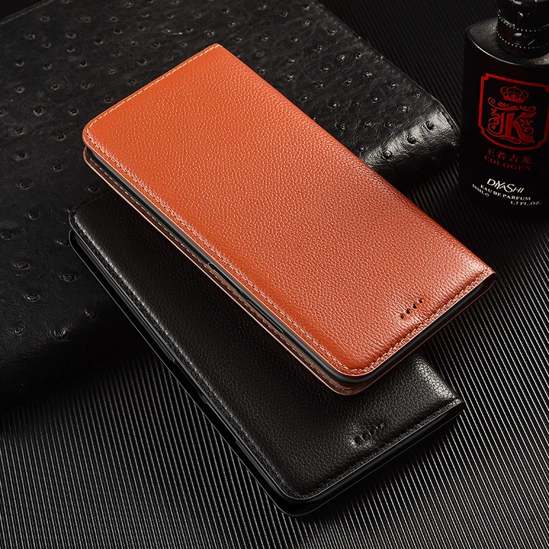 

Litchi Texture Genuine Leather Wallet Magnetic Flip Cover For Vivo NEX 3 3S Case