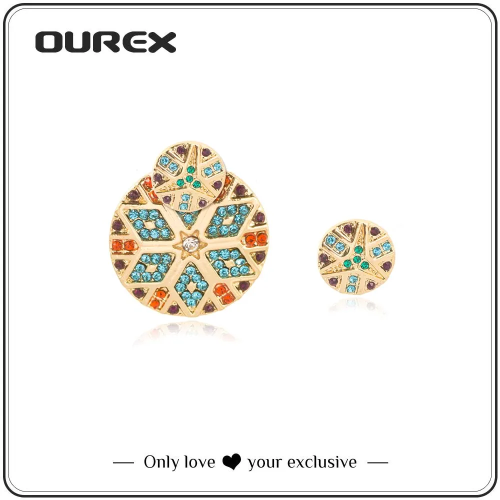 

OUREX New Fashion Round Alloy Colorful Rhinestone Stud Earings Simple Design Small Earrings for Women Party Jewelry Wholesale