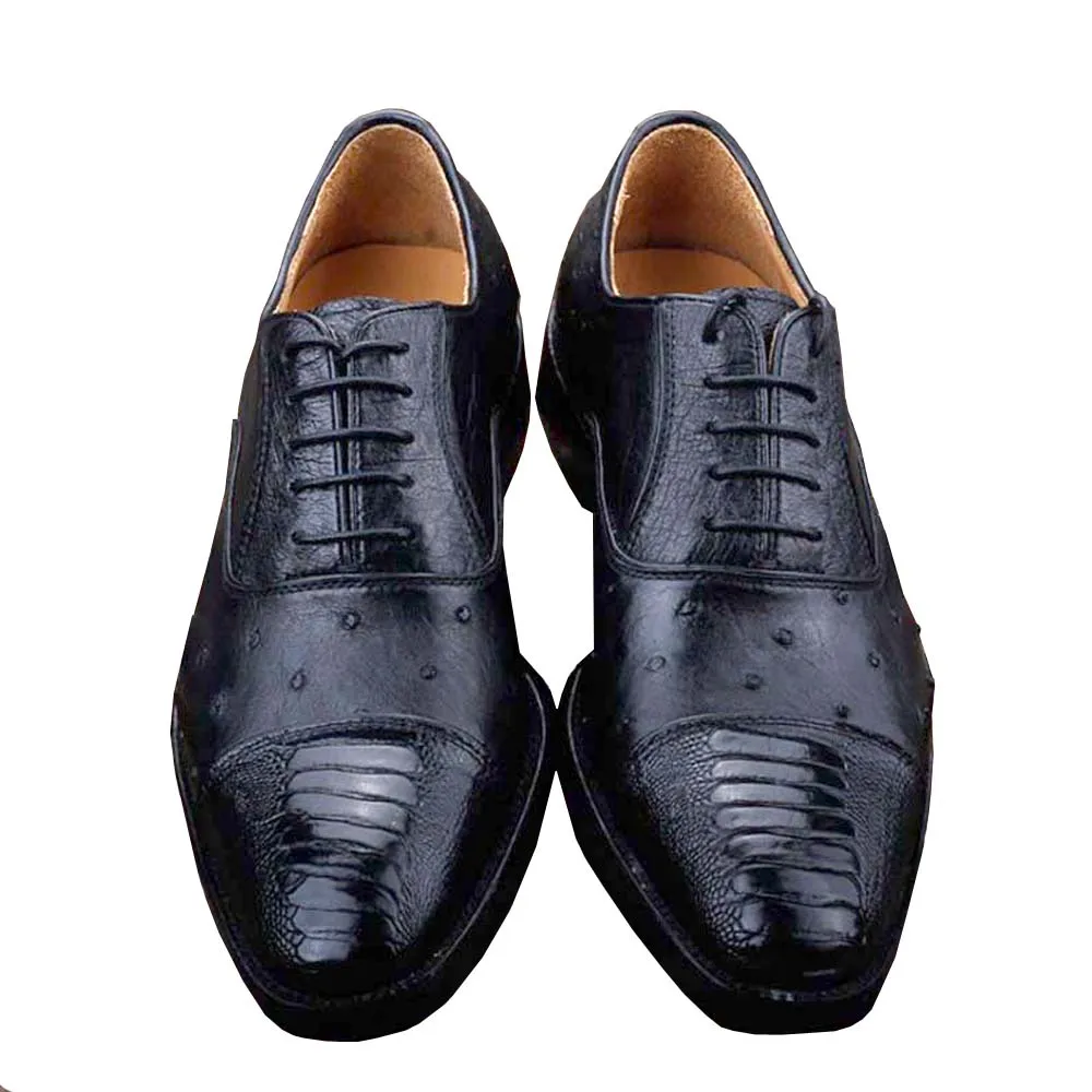 

ourui Real ostrich skin men's business formal leather shoes leather lace-up single shoes man black men dress shoes