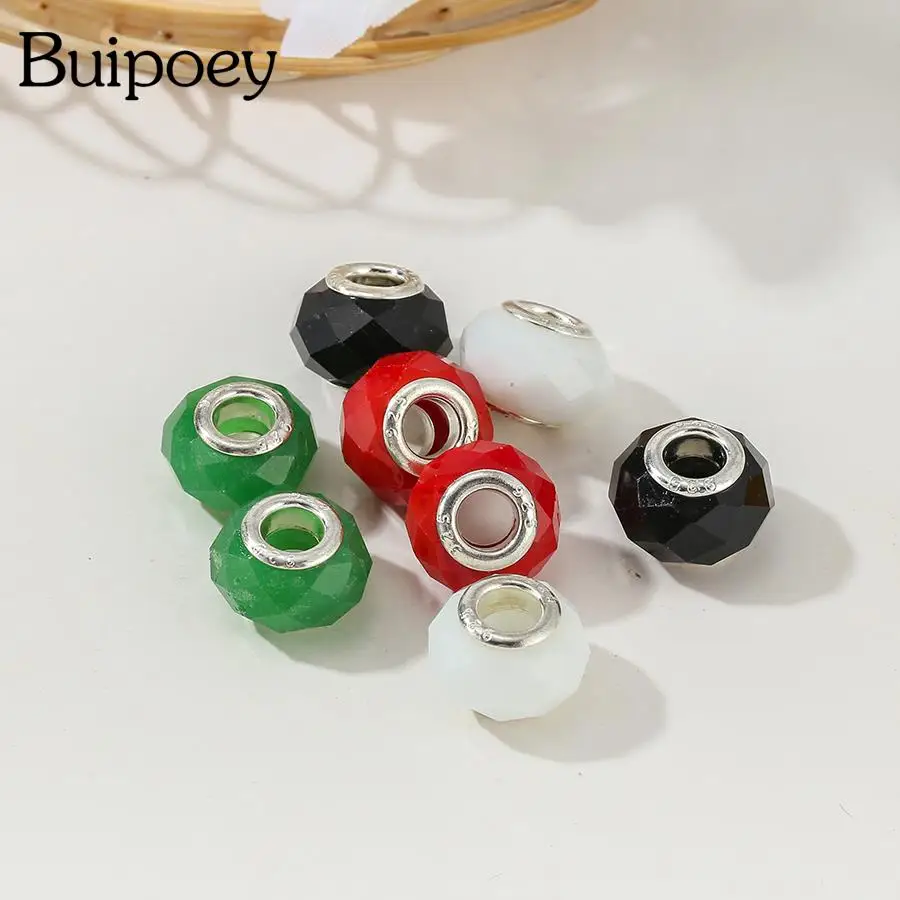 

Buipoey 2pcs/lot 4color Faceted Crystal Beads Big Hole Charm Fit Original Brands Bracelet Bangle Fashion Diy Jewelry Making