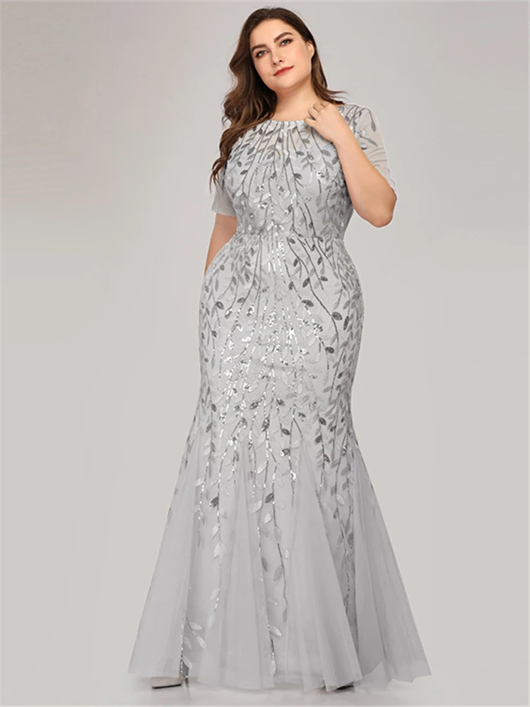 Это Yiiya вечернее платье с круглым вырезом Robe De Soiree, короткий рукав, расшитое блестками, Русалка, женские вечерние платья, Длинные вечерние платья C545