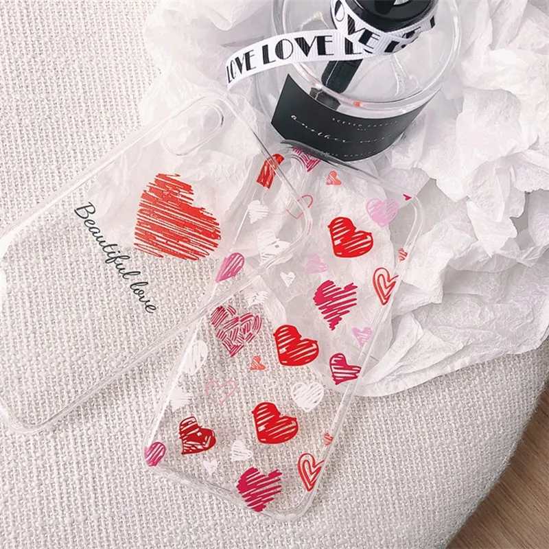 Для Iphone 7 8 Plus 6s Прозрачный чехол для телефона с узором LOVE IPhone X XS 6 Красный Мягкий