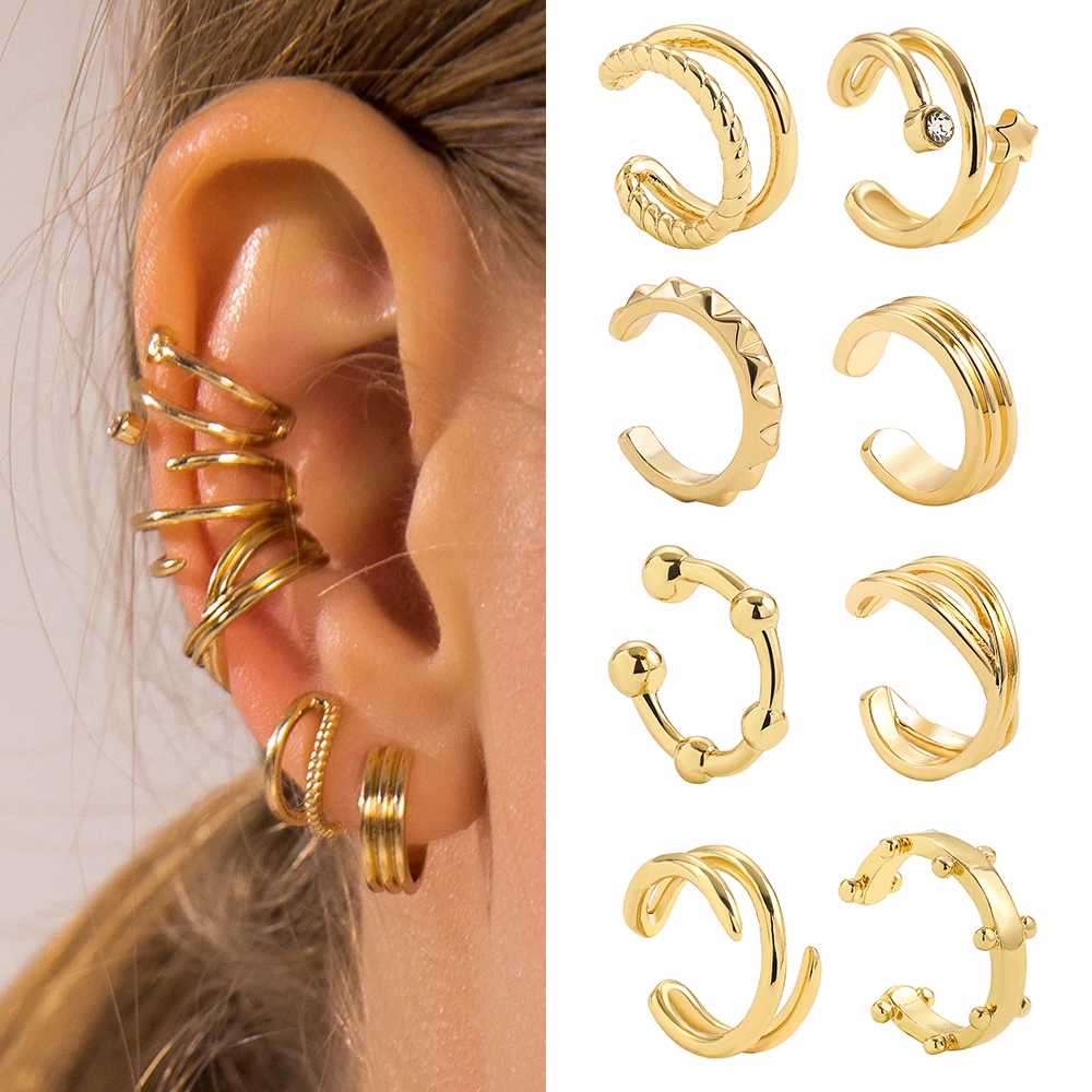Hammer Pattern Hollow Ear Clip Fake Piercing 18K Gold Plated Earrings for  Women Silver Color Stainless Steel Clip On Earring - AliExpress