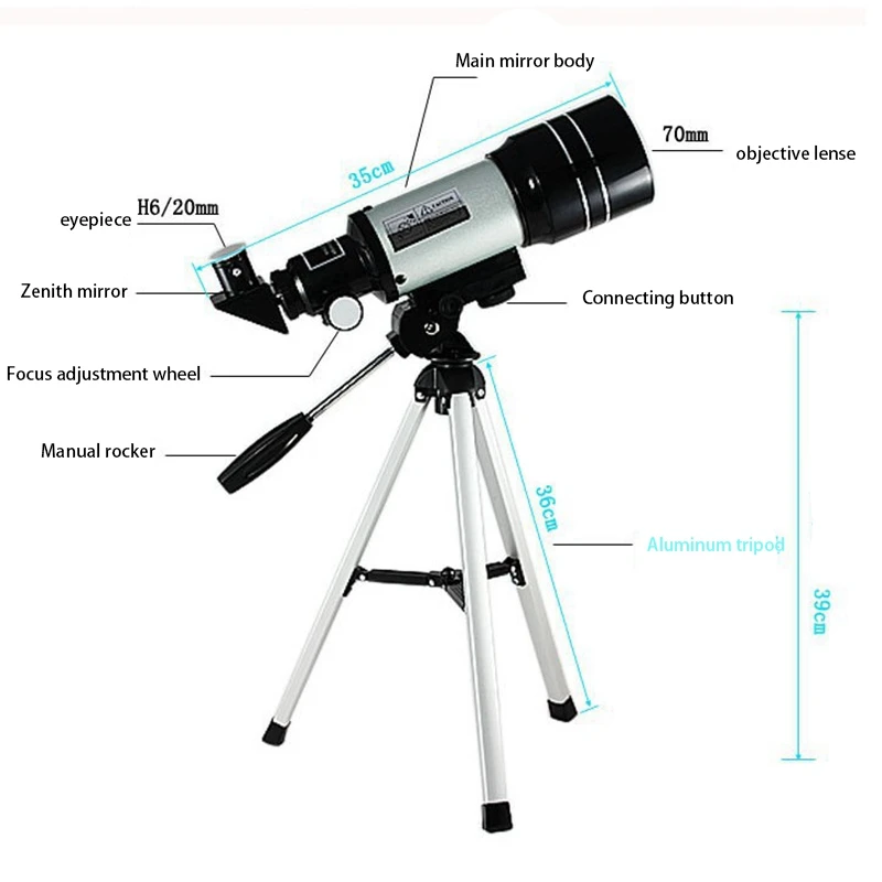 

Telescope Astronomical Monocular With Tripod F30070M Telescopic Monocular Refractor Space Spotting Scope for Beginner