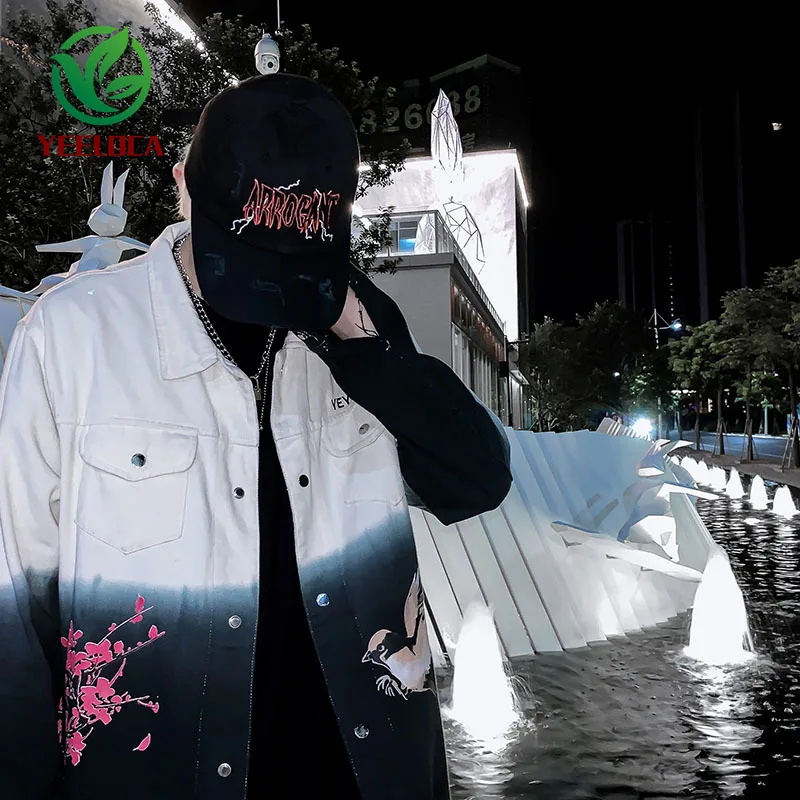 2019 Denim Shirt Male Female Jacket Men Casual Fashion Oversized Color Gradient Anti-War Bird Print Coat | Мужская одежда