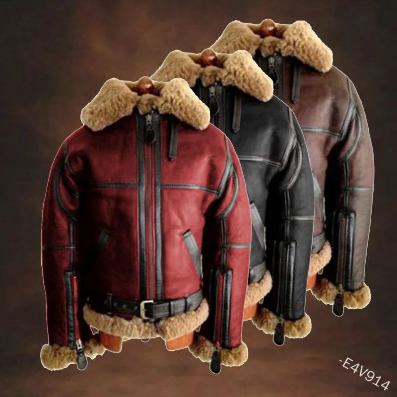 

WEPBEL Winter herren PU Leder Jacke Herren Fleece Pelz Kragen Motorrad Jacken Casual Outdoor Thermische Leder MÃ¤ntel