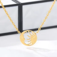 minimalist silver color crescent moon sun pendent necklace for women disc coin stainless steel necklaces charm choker gift