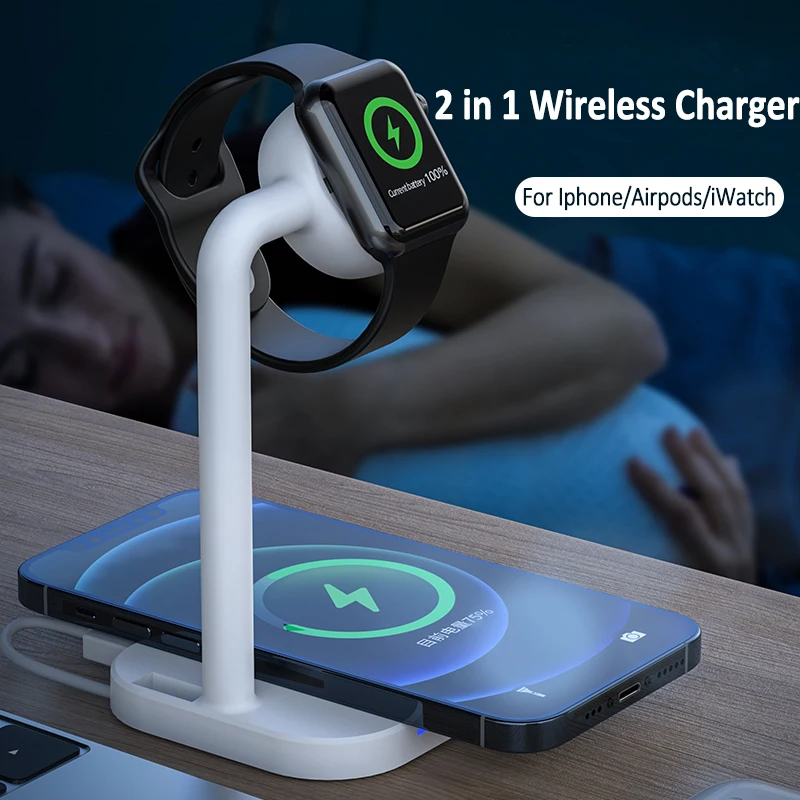 Беспроводная зарядная док-станция 2 в 1 Qi 15 Вт для iPhone 12 11 XS X 8 7 Airpods 2 Apple Watch iWatch 6 5 4
