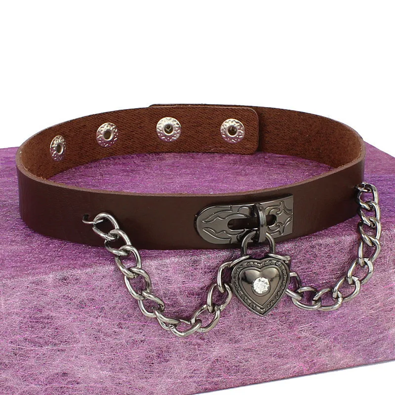 Цепочки с сердечком-чокер женский из искусственной кожи ожерелье подвеской в