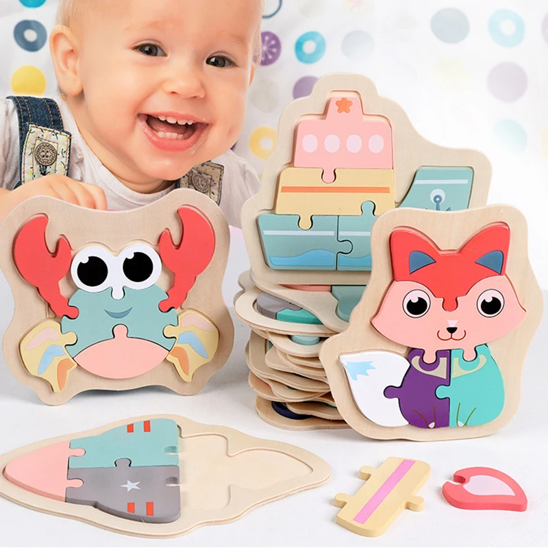 

1Pcs 3D Animal Puzzle Jigsaw Children Puzzle Toys Cute Cartoon Wooden Boy Girl Early Educational Toy Macaron Colorful Baby Gifts