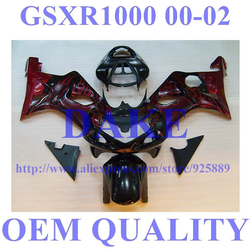 

Red Flame In Black Fairing Kit For SUZUKI GSX-R1000 GSXR1000 GSXR 1000 K2 K1 00 01 02 2000 2001 2002 Fairings Tim