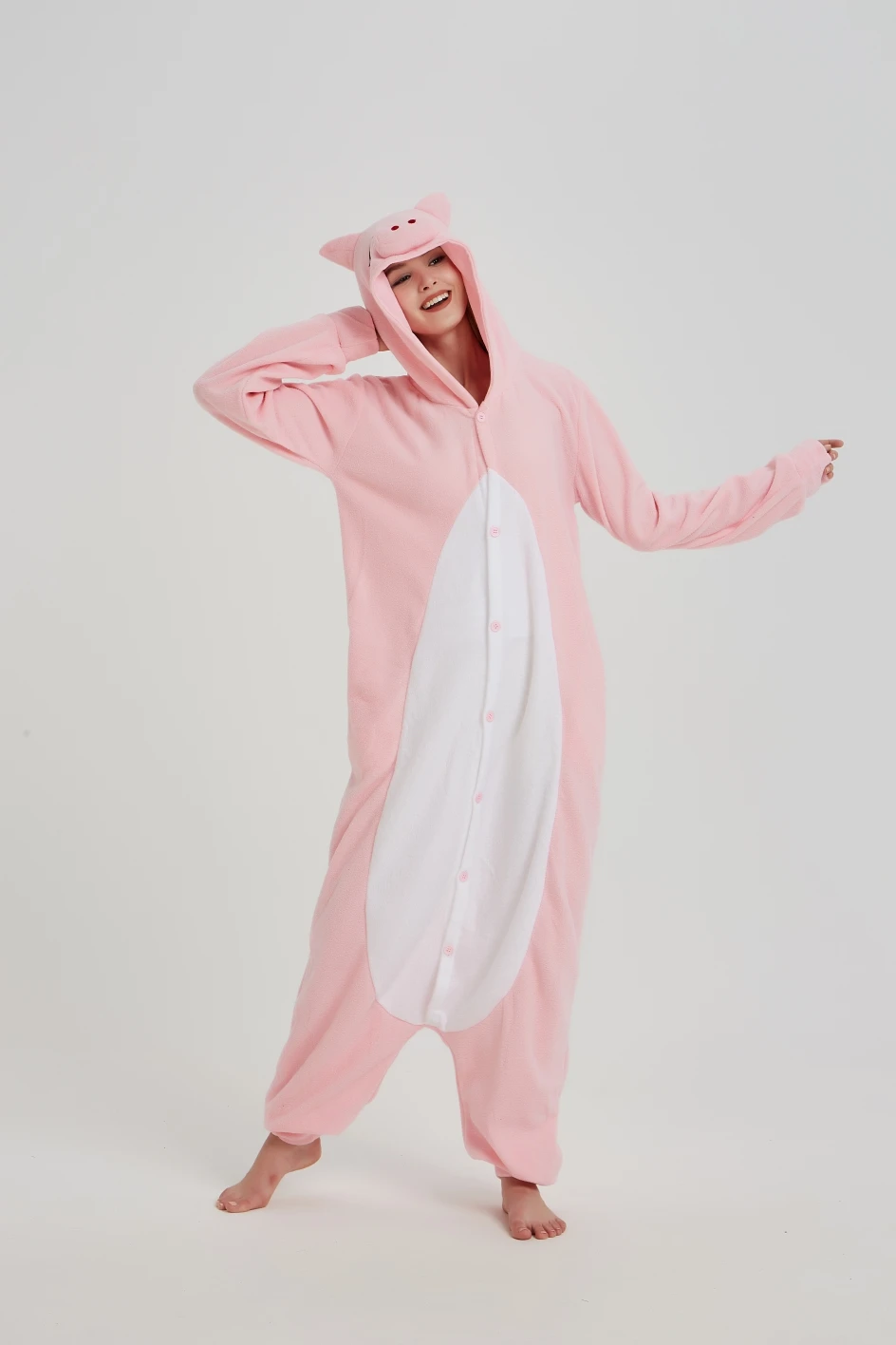 Комбинезон флисовый унисекс пижама в виде свиньи для взрослых зимний пижамный
