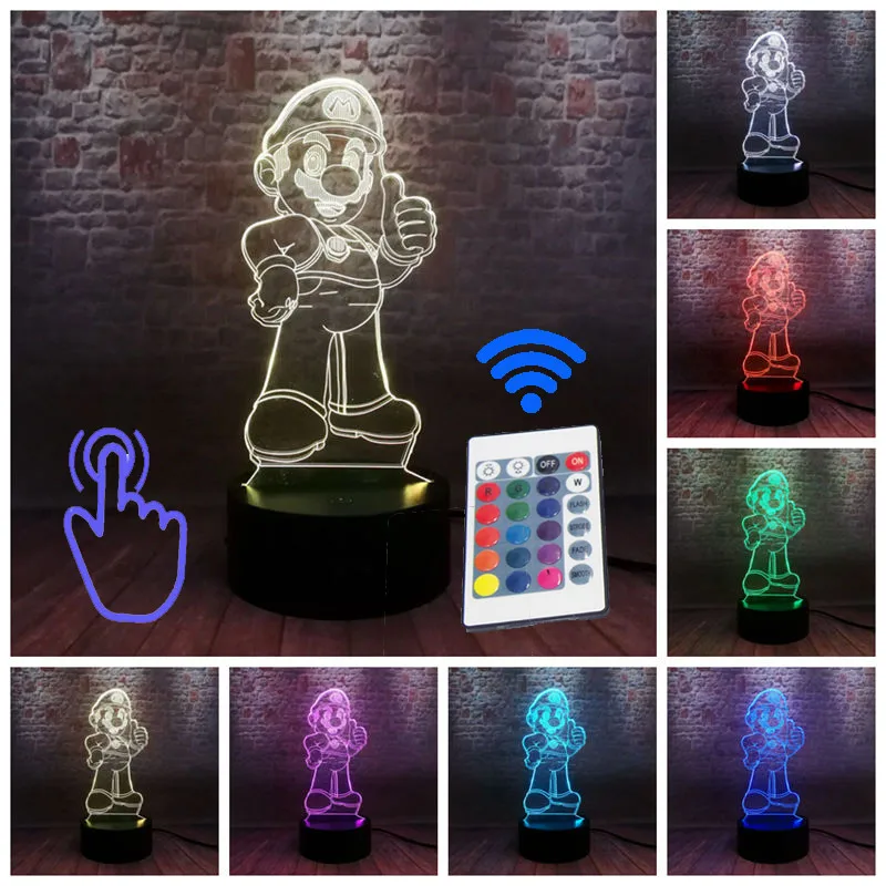 Remoter and Touch Супер Марио модель 3D Иллюзия светодиодный ночной Светильник Красочные мигающий светильник светится в темноте Super Mario Bross рисунок игрушки для детей - Цвет: Remoter and Touch