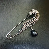 vintage black rhinestone pin brooches women elegant pearl pendant cardigan anti exposure pins exquisite scarf buckle accessories