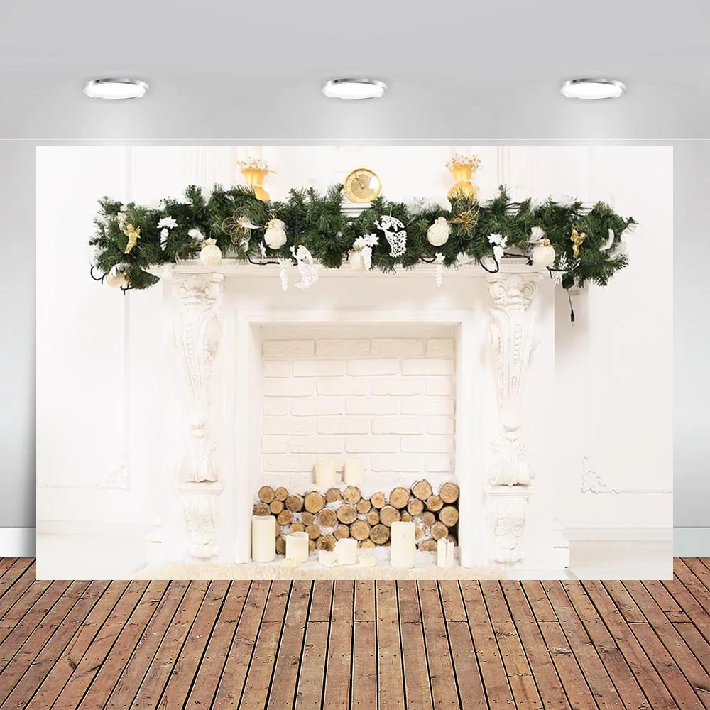 

Белое рождественское платье каминная свеча со звоночком кирпичная стена вечерние Детские декоративный Фон Фото фон для фото-студии