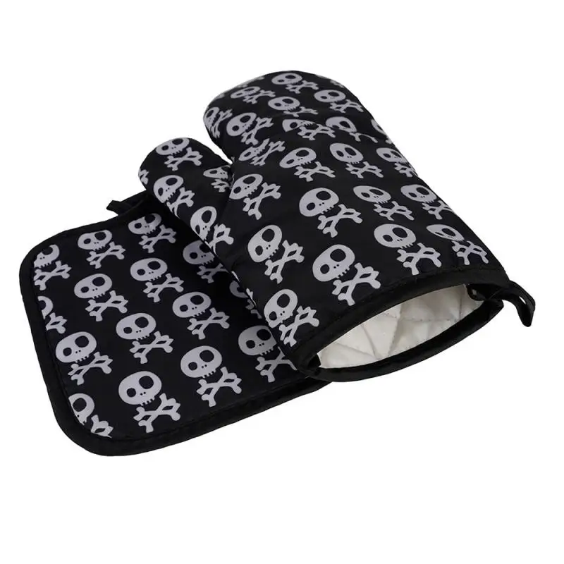 

2pcs /set Halloween Pattern Microwave Oven Heat Insulation Gloves High Temperature Resistant Thickened Kitchen Anti-scald Gloves