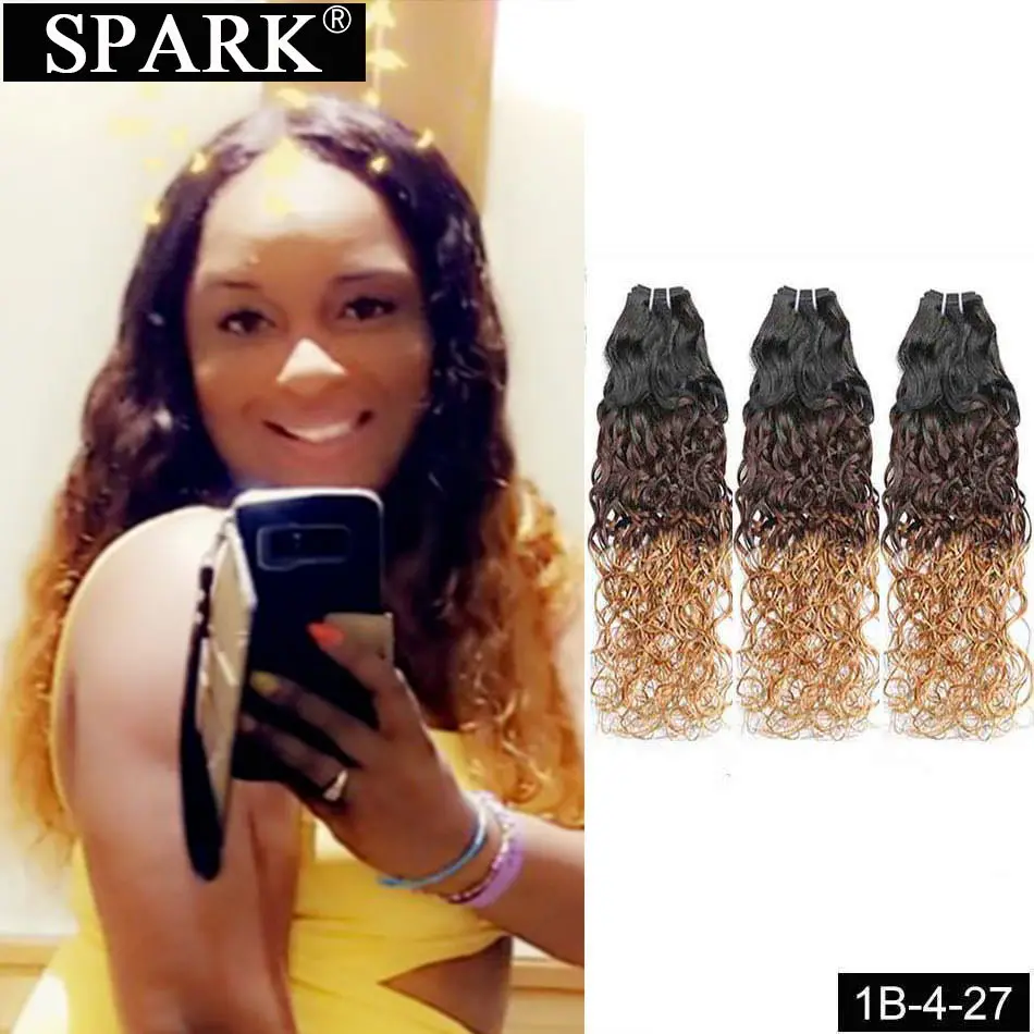T1B/4/27 Spark Ombre Человеческие волосы для наращивания, волнистые бразильские волосы, волнистые пряди, человеческие волосы для наращивания, Remy человеческие волосы, средний коэффициент - Цвет: T1B/4/27