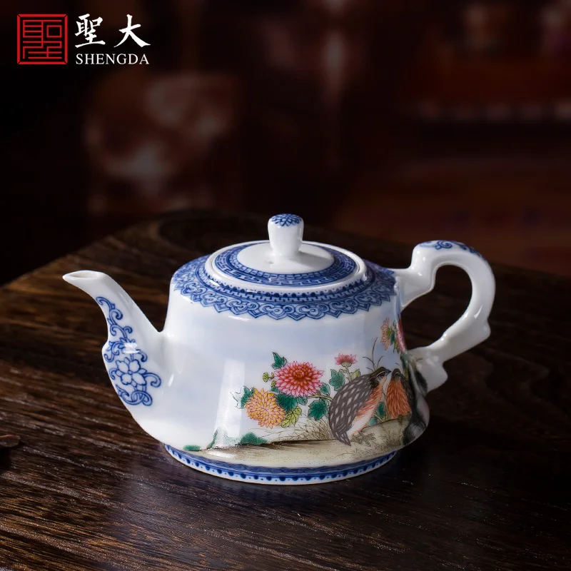 

Holy big ceramic curios hand-painted porcelain ruyi grains powder enamel anju figure kung fu tea pot jingdezhen tea pot