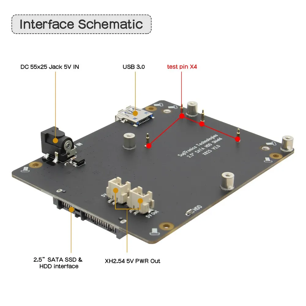 Raspberry Pi 2 5 дюймов жесткого диска SATA HDD/SSD X825 V2.0 доска + X735 с подходящей металлической