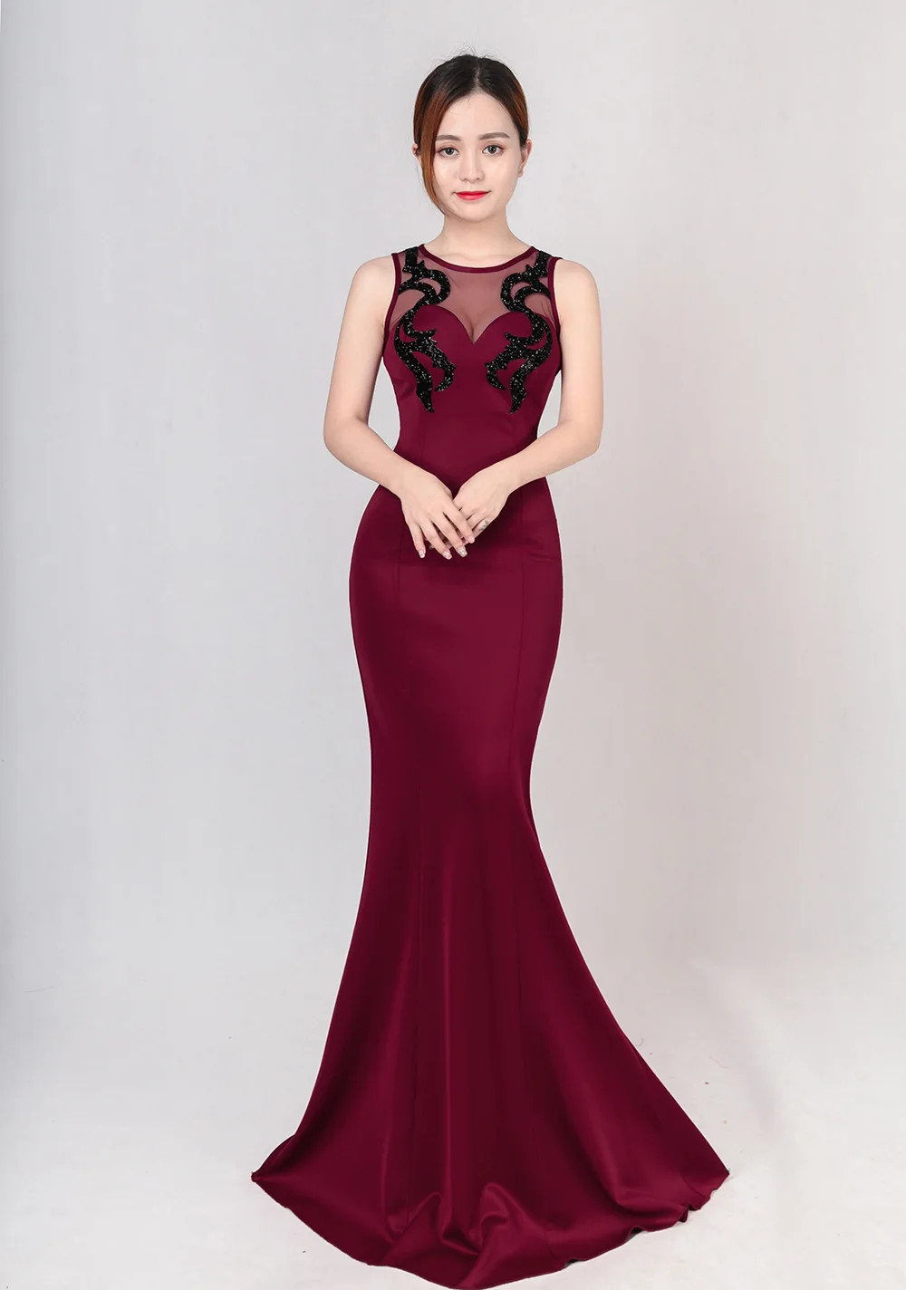 Недорогие вечерние платья в стиле русалки бордовые длинные золотые кружевные