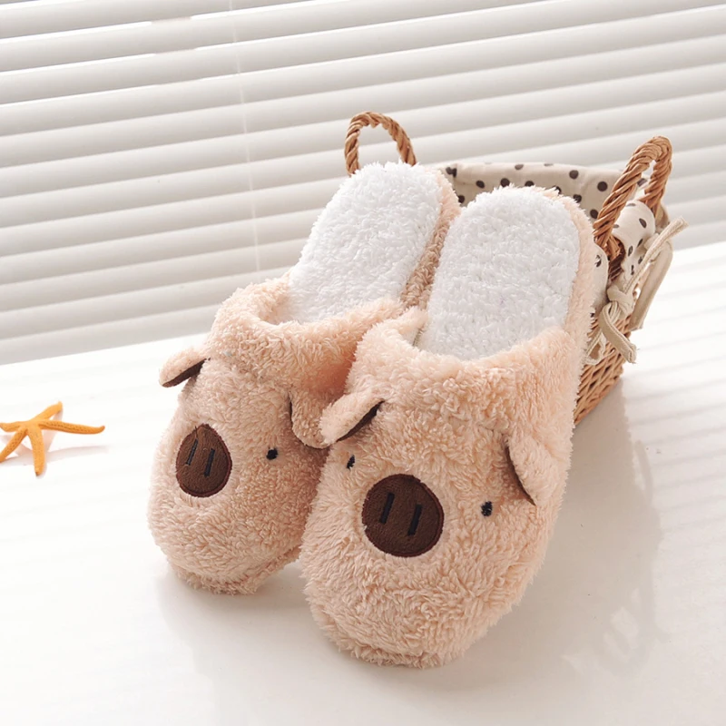 womens winter slipper chinelos pantufas adulto fashion lovely bear pig indoor house slippers with fur new home shoes for women free global shipping