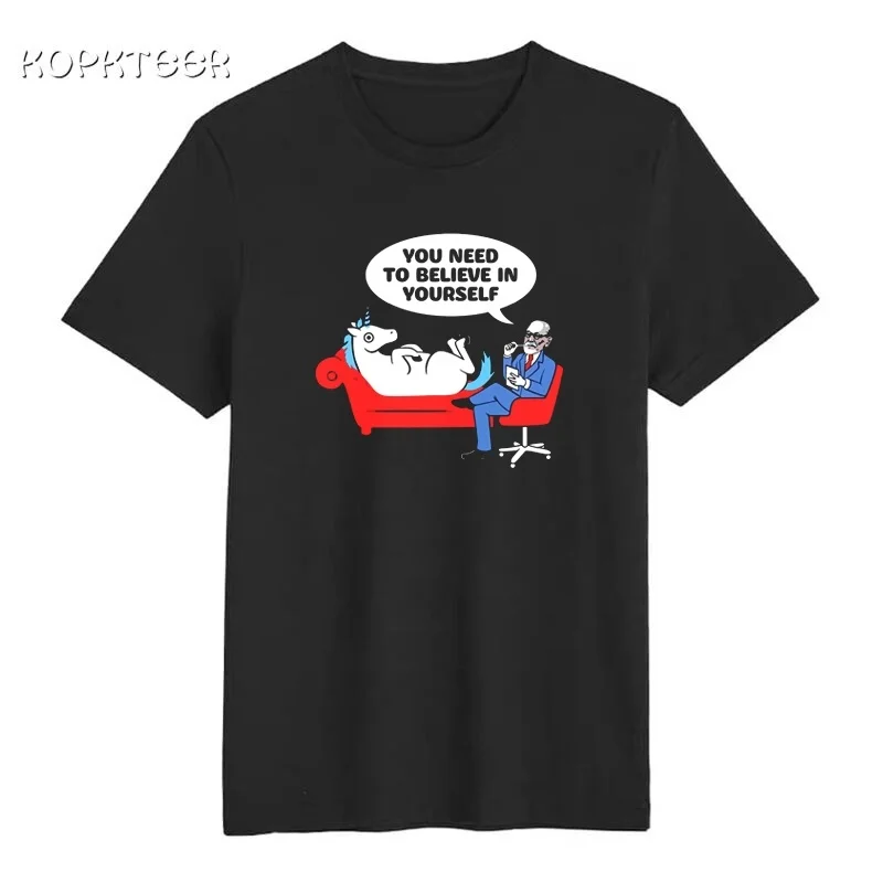 

Забавные мужские футболки с единорогом, психиатром, 100% хлопок