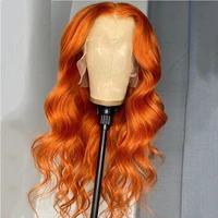 ginger orange colored body wave synthetic lace front wigs high temperature fiber for black women with baby hair cosplay wig