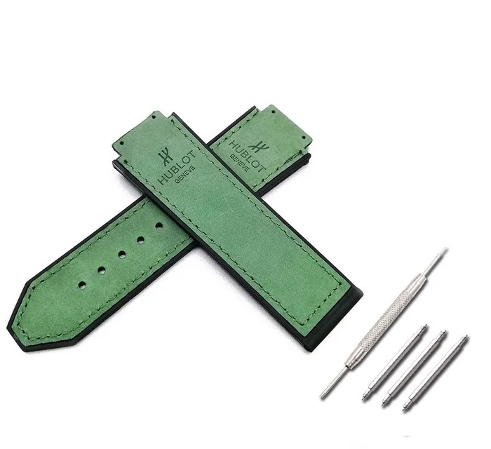 green with tool Кожаный+ резиновый ремешок мужские часы аксессуары 22 мм Пряжка резиновый ремешок для часов HUBLOT серии 19 мм x 25 мм водонепроницаемый браслет wa - Band Color: green with tool