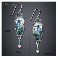 rongyu creative new style palace retro bird flower blue heron earrings european and american high grade pearl earrings