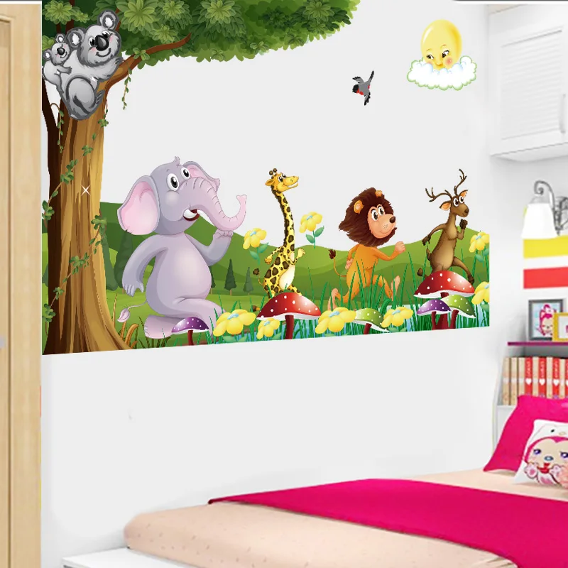 

Cartoon Animals Wall Sticker Kids Rooms Living Room Decals Wallpaper Bedroom Nursery Background Home Decor