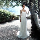 Свадебное платье на тонких бретелях, эластичное, с длинными рукавами, со съемным длинным жемчугом, верхняя одежда, свадебное платье